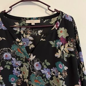 LOFT Floral Blouse - Black, Green, Purple